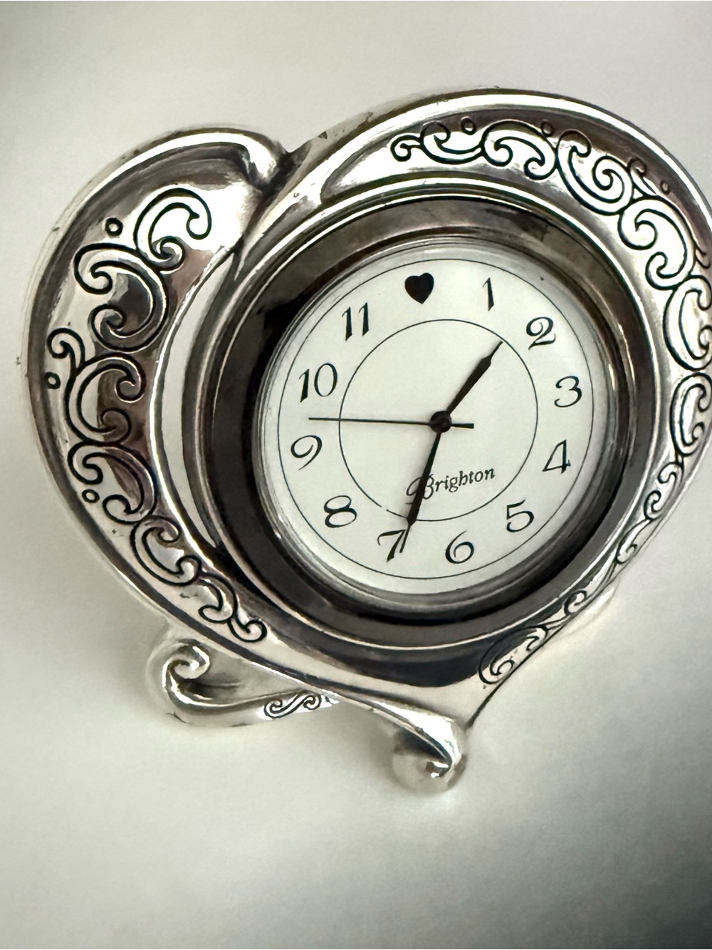 Brighton Silver Heart Shaped Decorative Clock